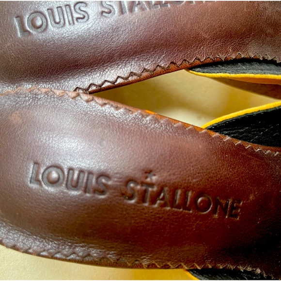 LOUIS STALLONE Brown & Gold Leather Mule Slide Heels Woman’s Sz 39 ITALY NEW! - Picture 2 of 11